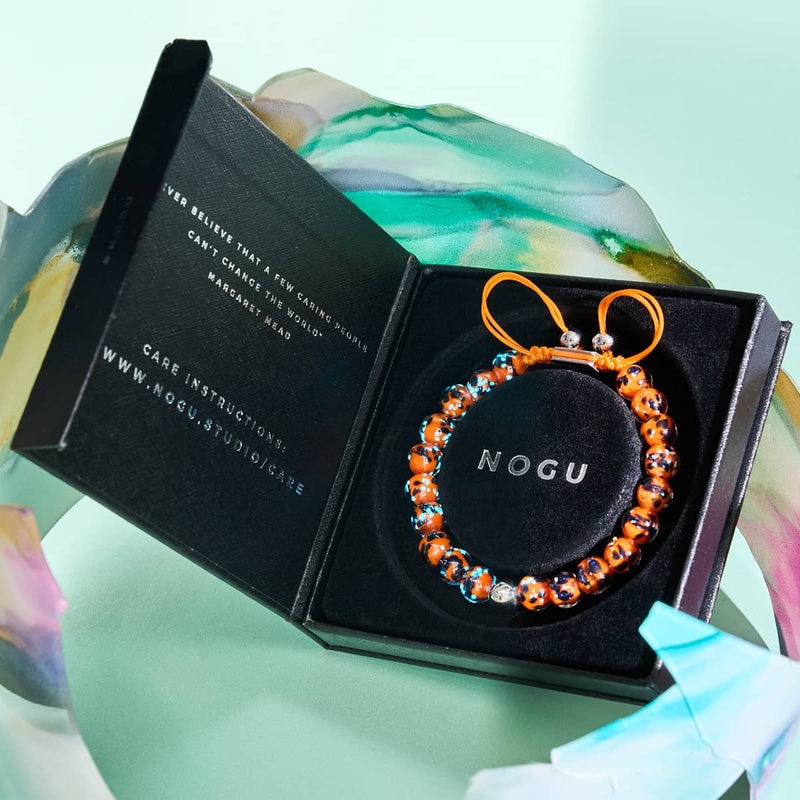 Glowing Ember | Silver | Firefly Glass Macrame Bracelet