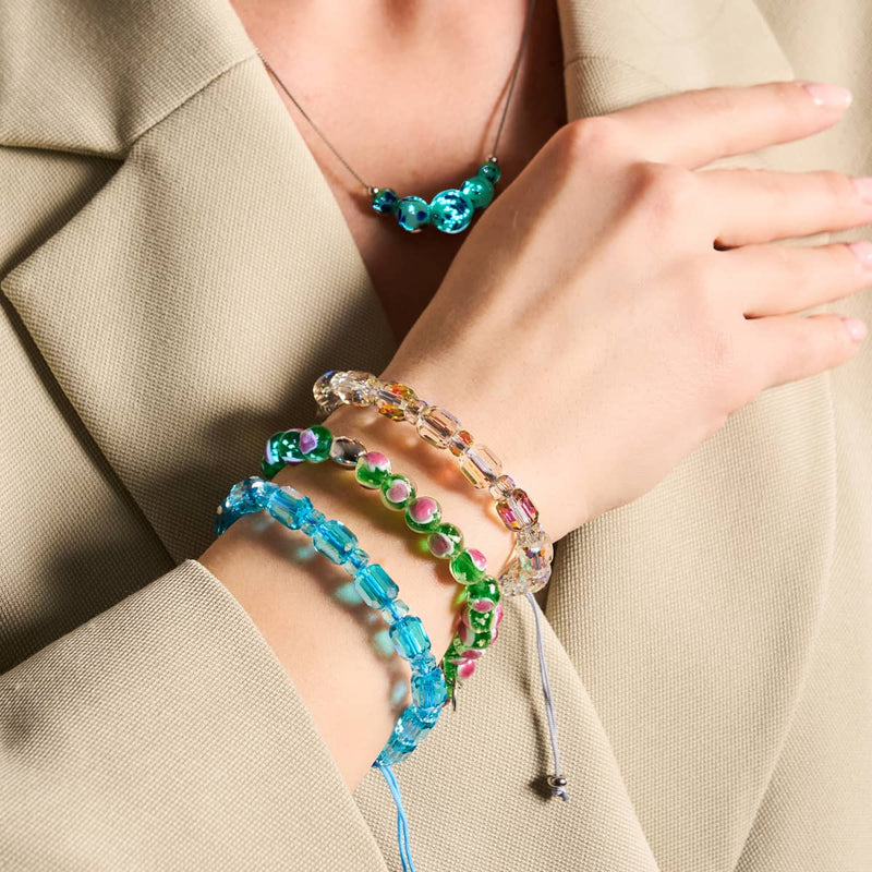 Green x Pink | .925 Sterling Silver | Firefly Glass Love Bracelet