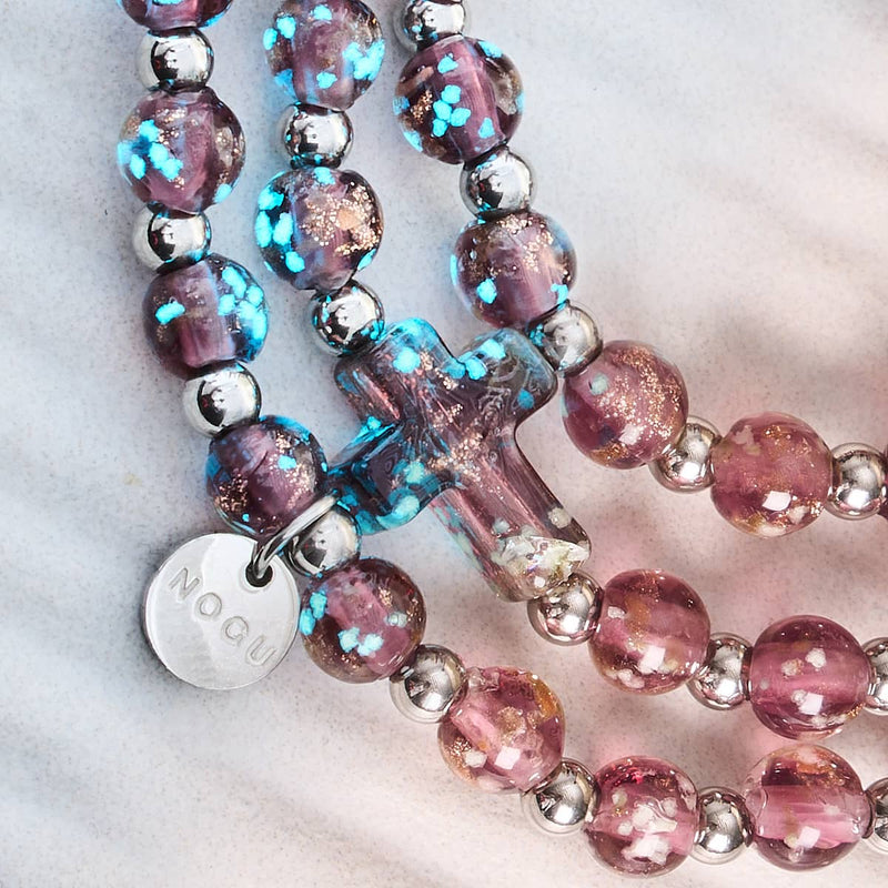 Merlot | Silver | Firefly Glass Cross Bracelet