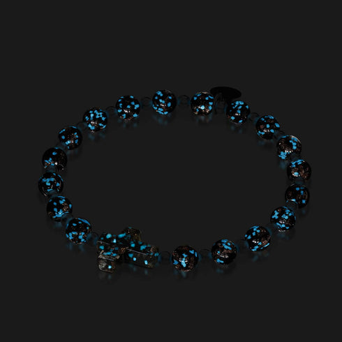 Obsidian | Silver | Firefly Glass Cross Bracelet