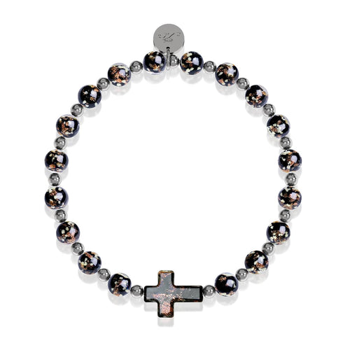 Obsidian | Silver | Firefly Glass Cross Bracelet