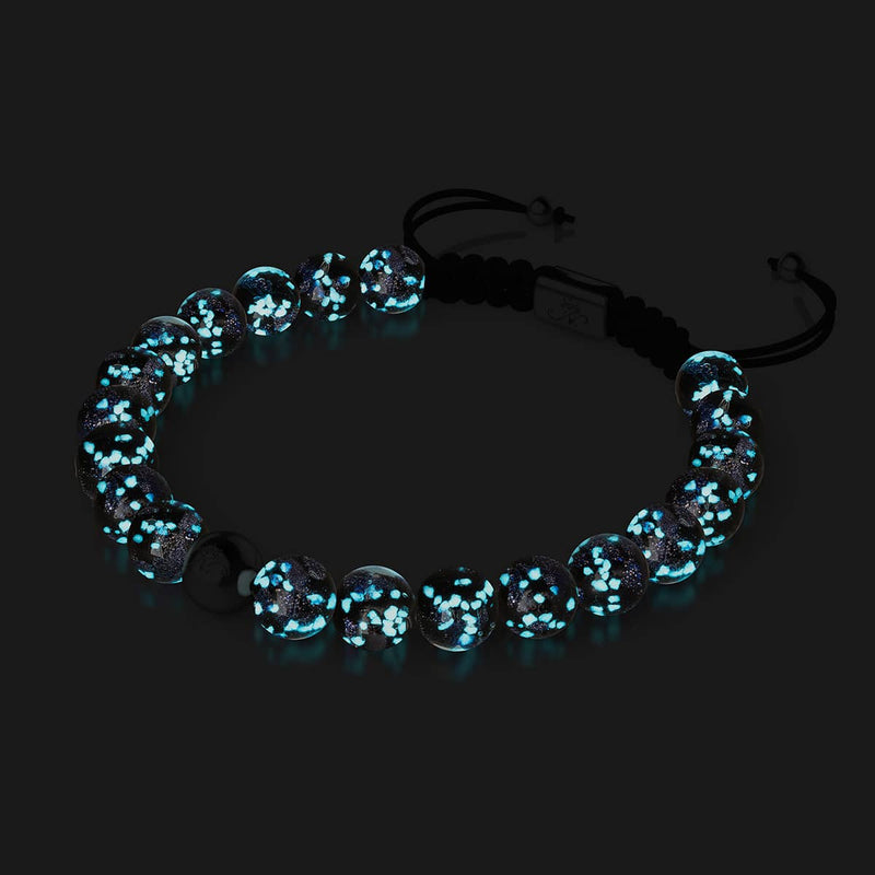 Pitch Black | Silver | Firefly Glass Macrame Bracelet