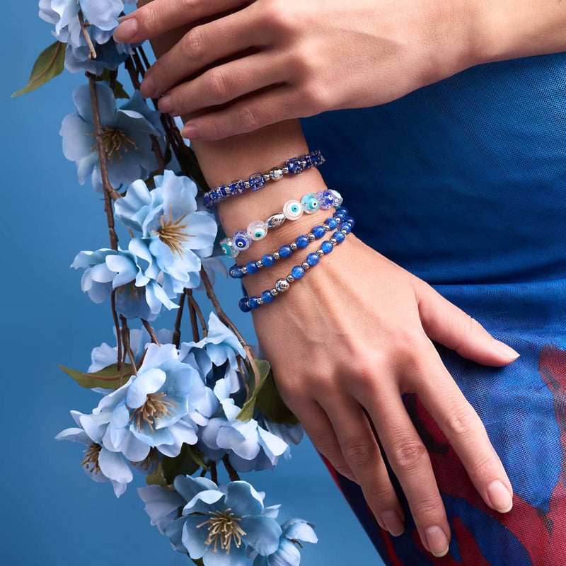 Sapphire | Silver | Firefly Glass Pebble Bracelet