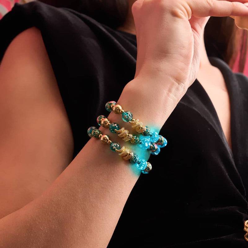 Sea Dragon | Enamel Lotus | Teal Firefly Glass Serpent Bracelet