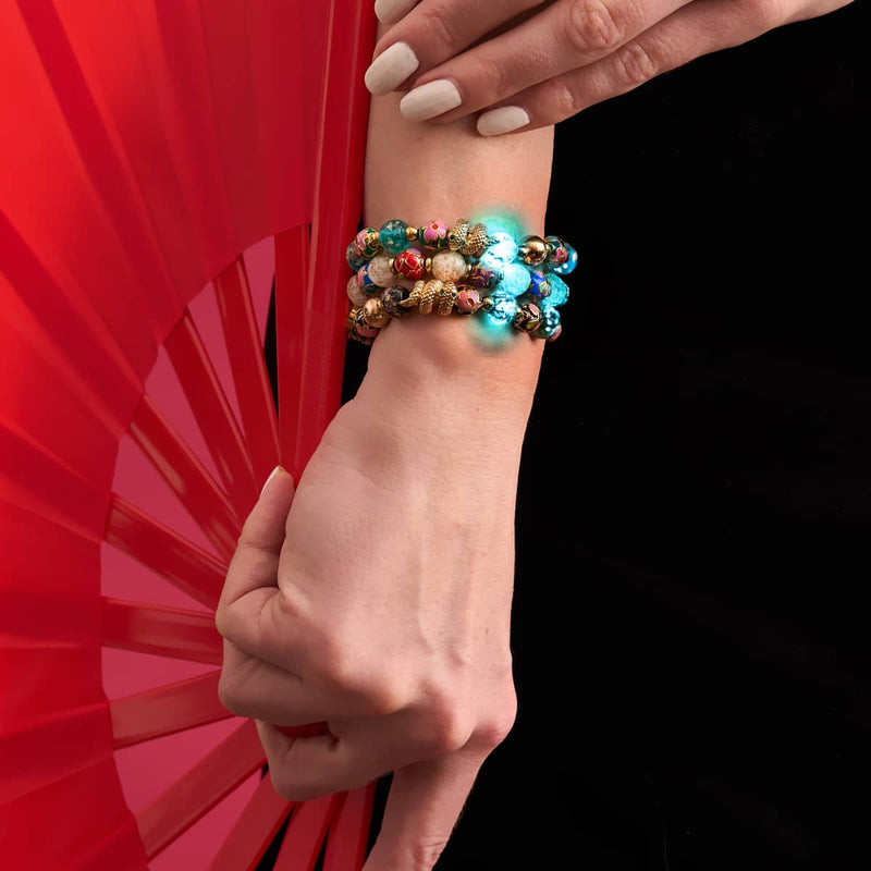 Sea Dragon | Enamel Lotus | Teal Firefly Glass Serpent Bracelet