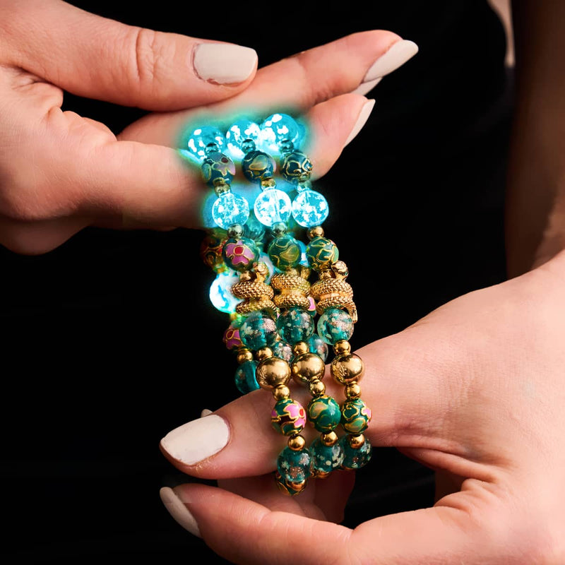 Sea Dragon | Enamel Lotus | Teal Firefly Glass Serpent Bracelet