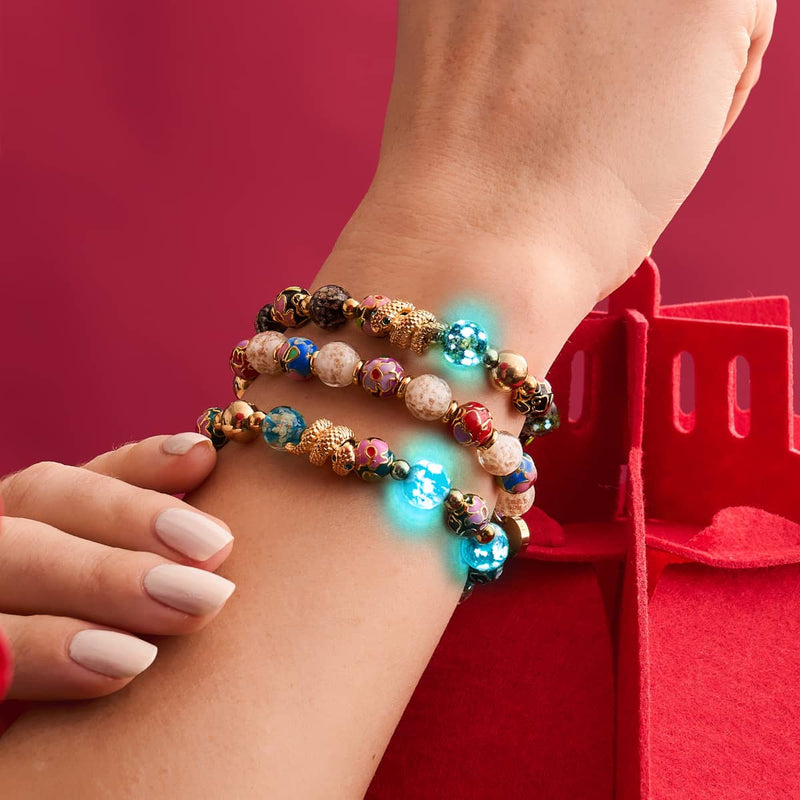 Shadow Dragon | Enamel Lotus | Onyx Firefly Glass Serpent Bracelet