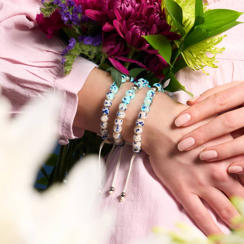 Starlit Waves | Silver | Firefly Glass Macrame Bracelet