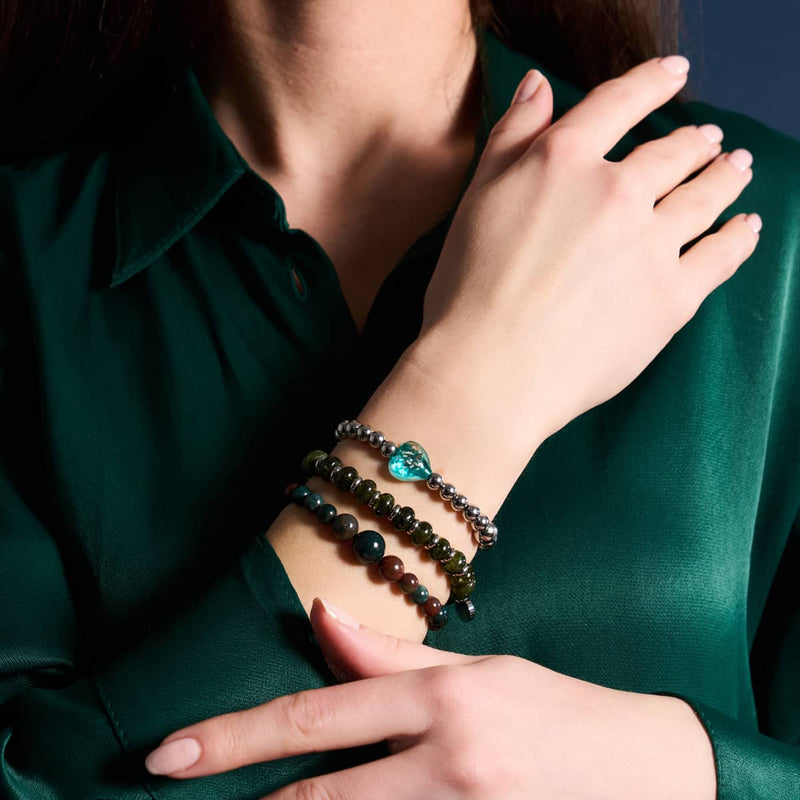 Teal | Firefly Glass Hearts Essence Bracelet