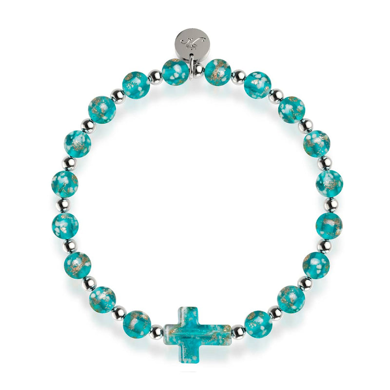 Teal | Silver | Firefly Glass Cross Bracelet