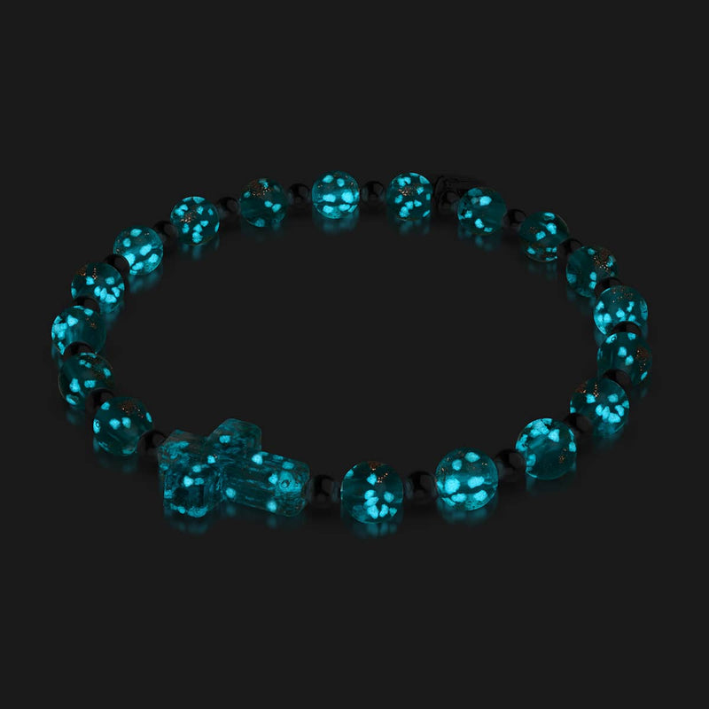 Teal | Silver | Firefly Glass Cross Bracelet
