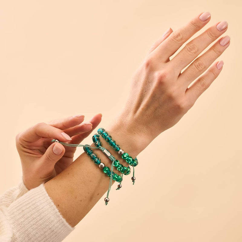 Teal | Silver | Firefly Glass Macrame Bracelet