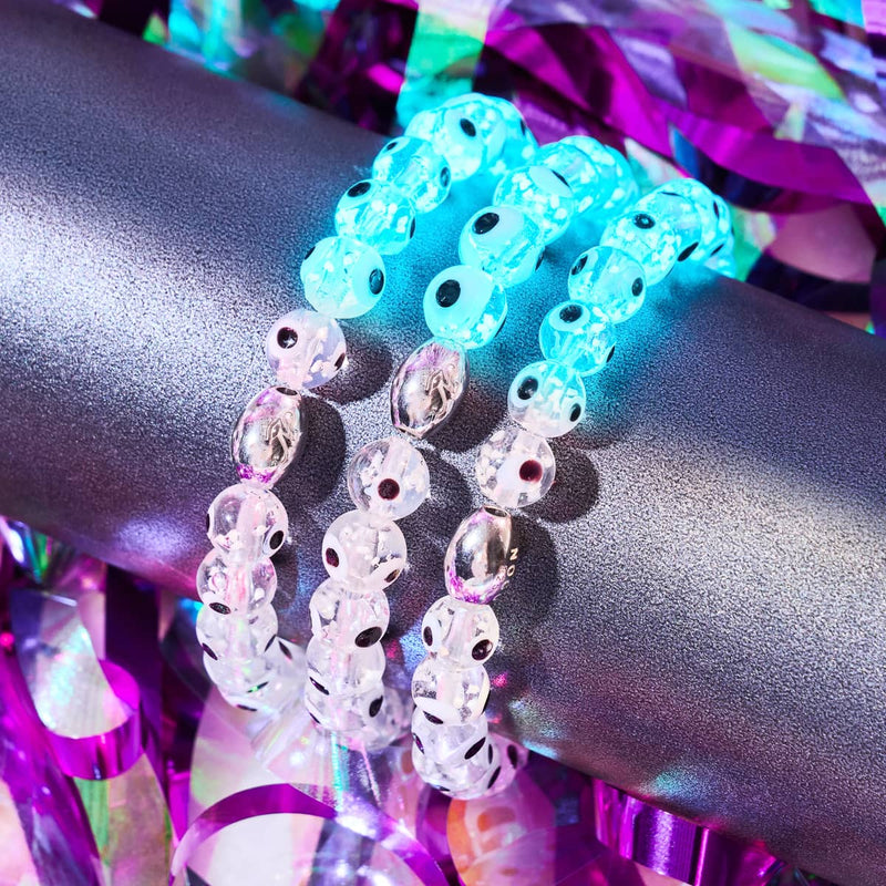 White | .925 Sterling Silver | Firefly Glass Evil Eye Bracelet