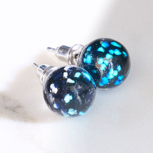 Pitch Black | .925 Sterling Silver | Firefly Glass Stud Earrings