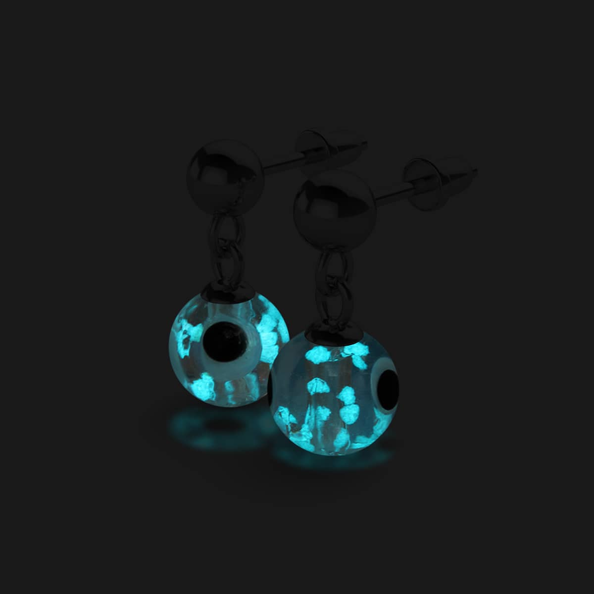 White | .925 Sterling Silver | Firefly Glass Evil Eye Drop Stud Earrings