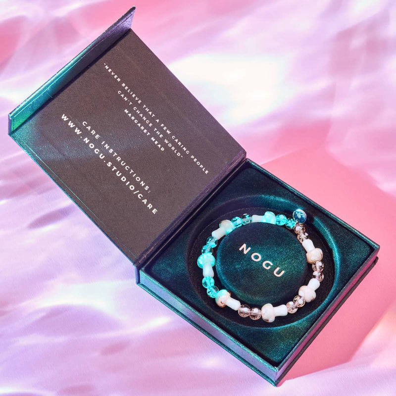 Blush | .925 Sterling Silver | Deluxe Firefly Glass Mushroom Bracelet