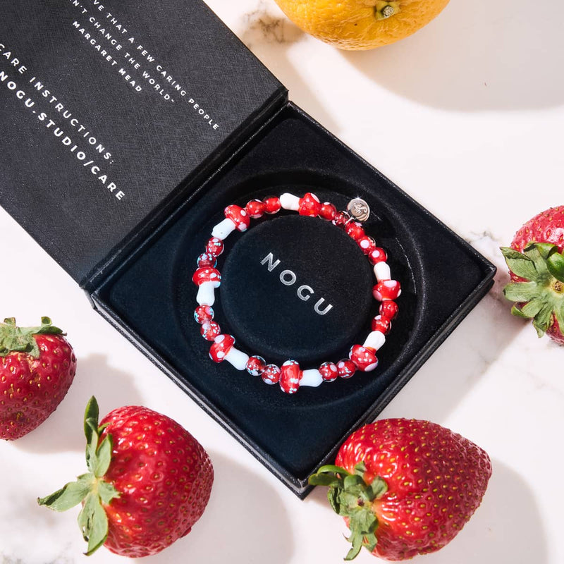 Cardinal | .925 Sterling Silver | Deluxe Firefly Glass Mushroom Bracelet