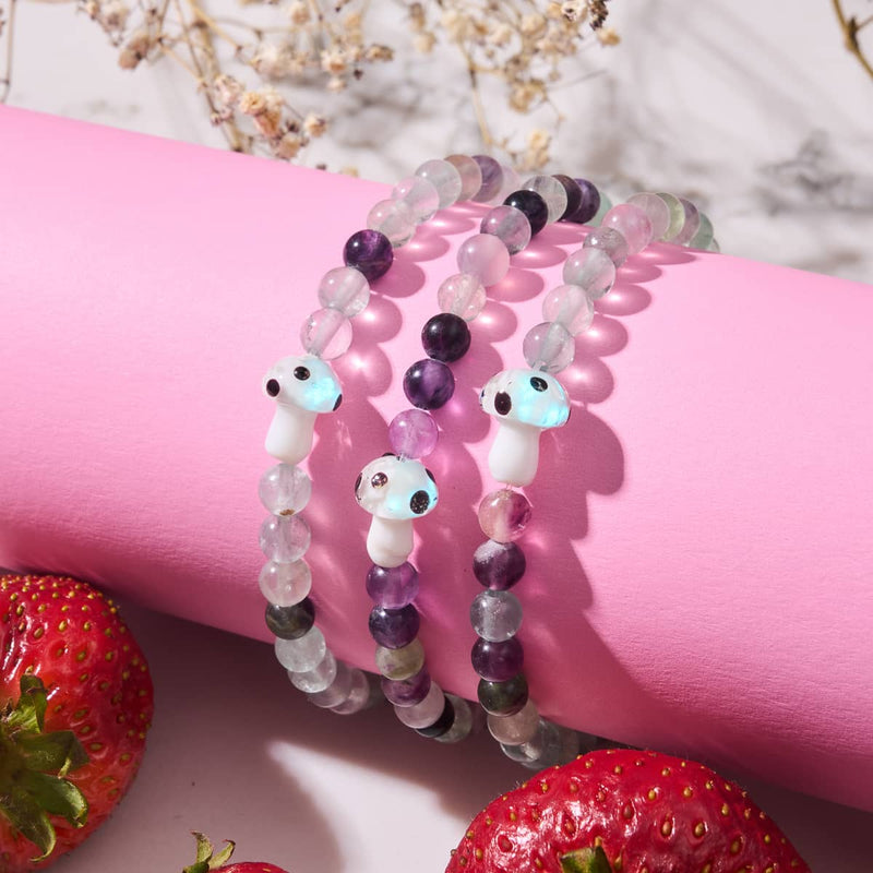 Fluorite | .925 Sterling Silver | Firefly Glass Mushroom Gemstone Bracelet