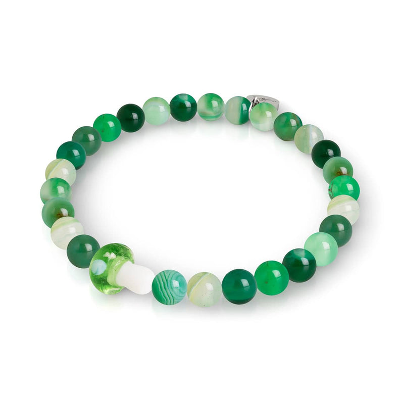 Green Agate | .925 Sterling Silver | Firefly Glass Mushroom Gemstone Bracelet
