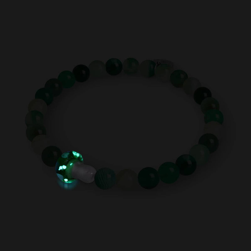 Green Agate | .925 Sterling Silver | Firefly Glass Mushroom Gemstone Bracelet