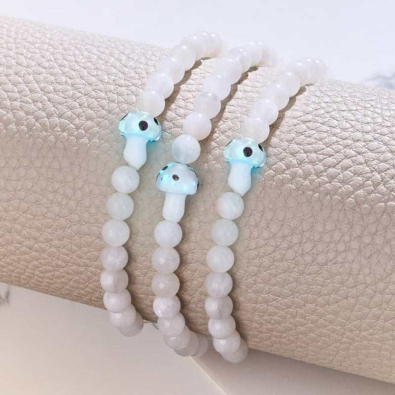 Moonstone | .925 Sterling Silver | Firefly Glass Mushroom Gemstone Bracelet