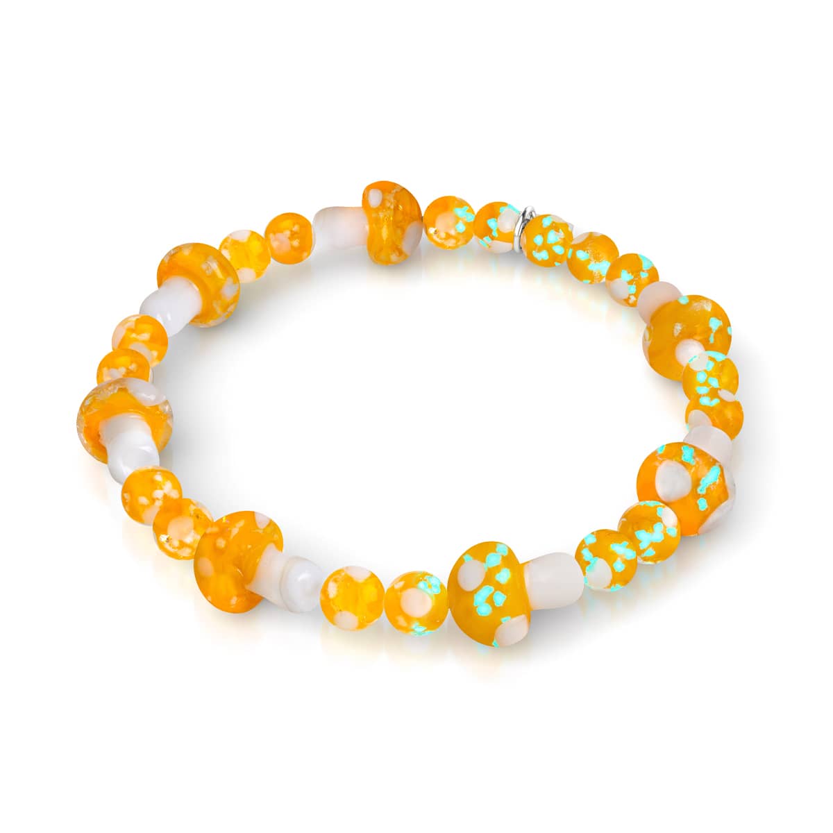Orange | .925 Sterling Silver | Deluxe Firefly Glass Mushroom Bracelet