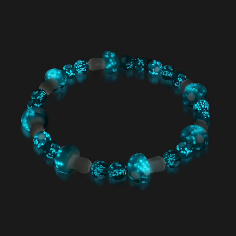 Teal | .925 Sterling Silver | Deluxe Firefly Glass Mushroom Bracelet