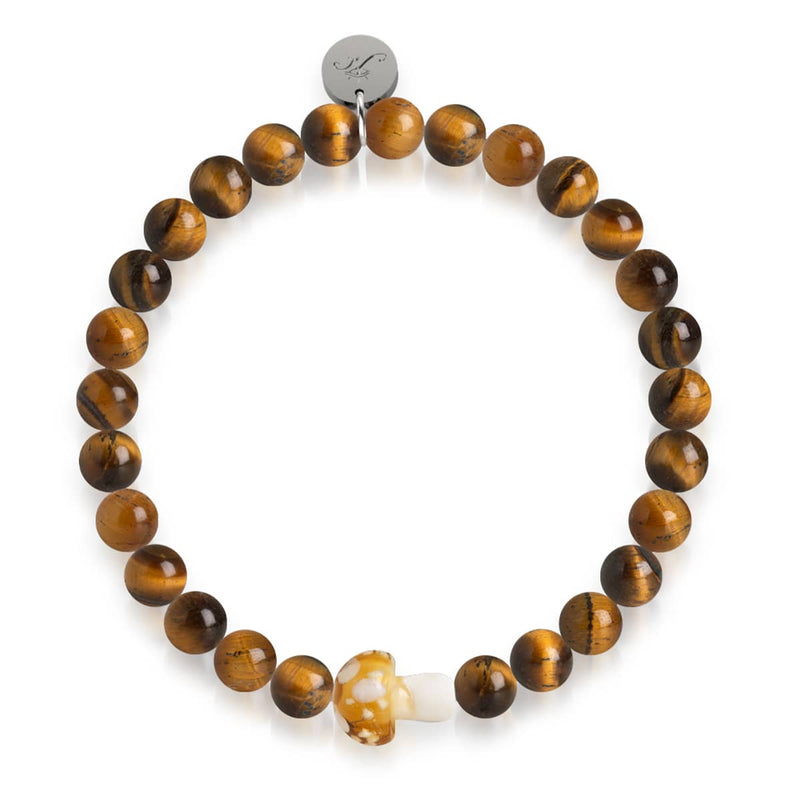 Tigers Eye | .925 Sterling Silver | Firefly Glass Mushroom Gemstone Bracelet