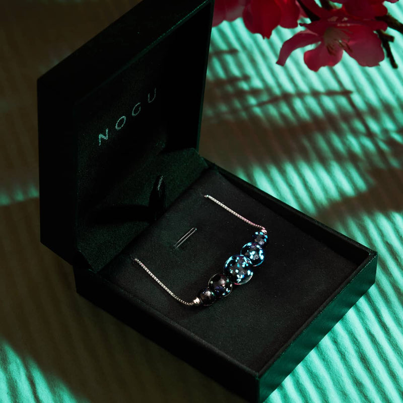 Pitch Black | .925 Sterling Silver | Firefly Glass Infinity Clasp Necklace