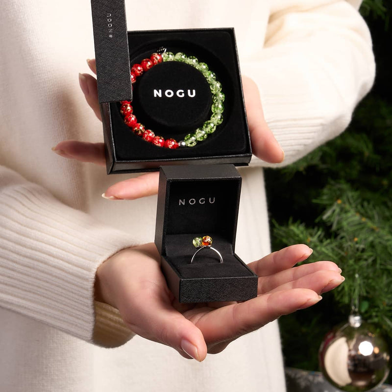 Red Holly x Frosted Mistletoe | .925 Sterling Silver | Firefly Glass | Infinity Helix Ring