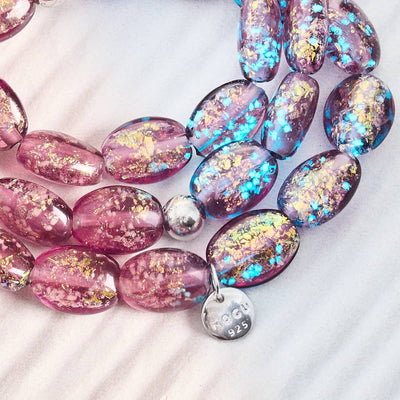 NOGU.studio - NOGU - Firework Glass Bracelets - Amethyst Spark | .925 Sterling Silver | Firework Glass Pebble Bracelet