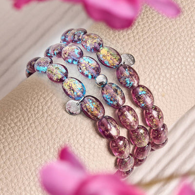 NOGU.studio - NOGU - Firework Glass Bracelets - Amethyst Spark | .925 Sterling Silver | Firework Glass Pebble Bracelet