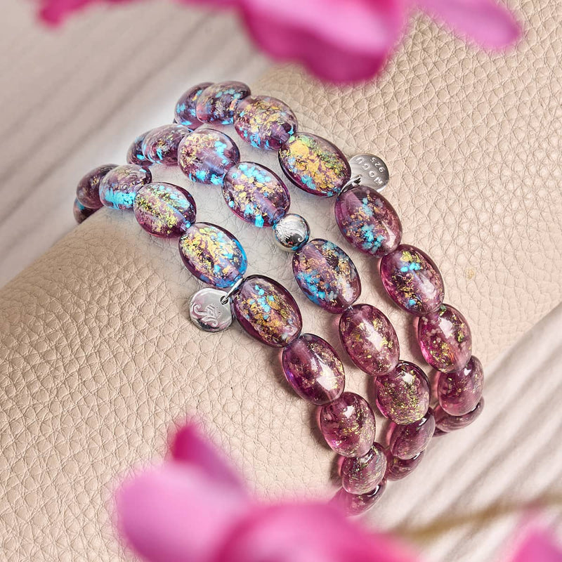 Amethyst Spark | .925 Sterling Silver | Firework Glass Pebble Bracelet