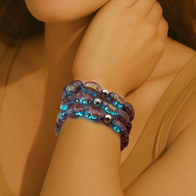 NOGU.studio - NOGU - Firework Glass Bracelets - Amethyst Spark | .925 Sterling Silver | Firework Glass Pebble Bracelet