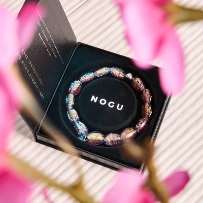 NOGU.studio - NOGU - Firework Glass Bracelets - Amethyst Spark | .925 Sterling Silver | Firework Glass Pebble Bracelet