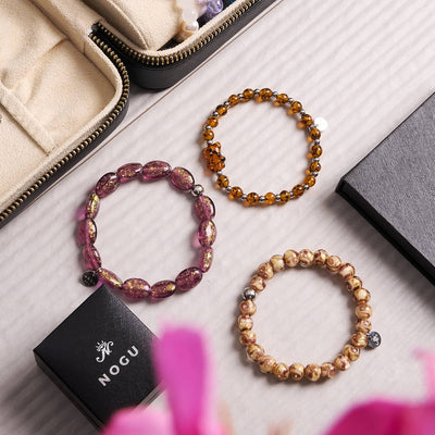 NOGU.studio - NOGU - Firework Glass Bracelets - Amethyst Spark | .925 Sterling Silver | Firework Glass Pebble Bracelet