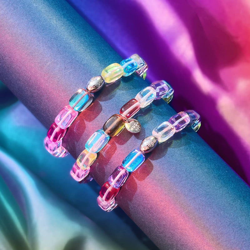 Cosmic Cascade | .925 Sterling Silver | Galaxy Glass Pebble Bracelet