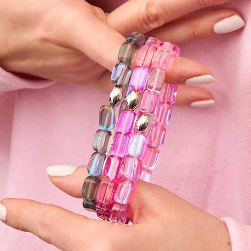 Pink Nebula | .925 Sterling Silver | Galaxy Glass Pebble Bracelet