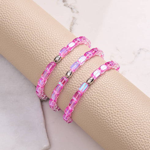 Pink Nebula | .925 Sterling Silver | Galaxy Glass Pebble Bracelet