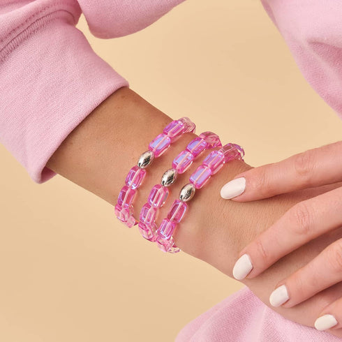 Pink Nebula | .925 Sterling Silver | Galaxy Glass Pebble Bracelet