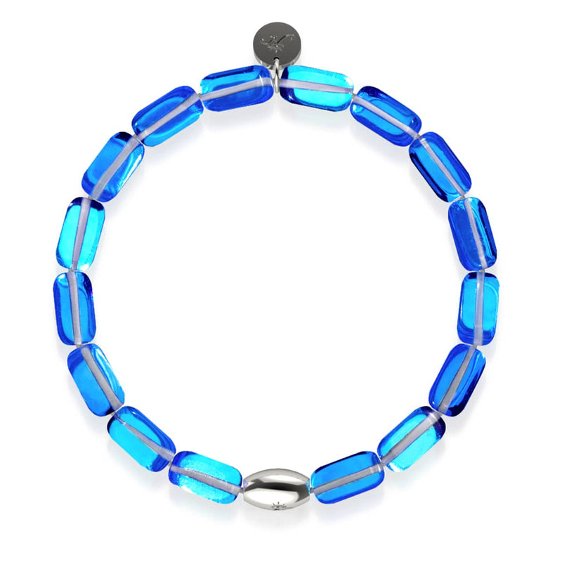 Sapphire Supernova | .925 Sterling Silver | Galaxy Glass Pebble Bracelet