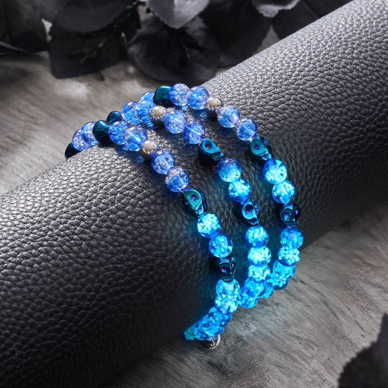 Eerie Tides | .925 Sterling Silver | Firefly Glass Skull Bracelet