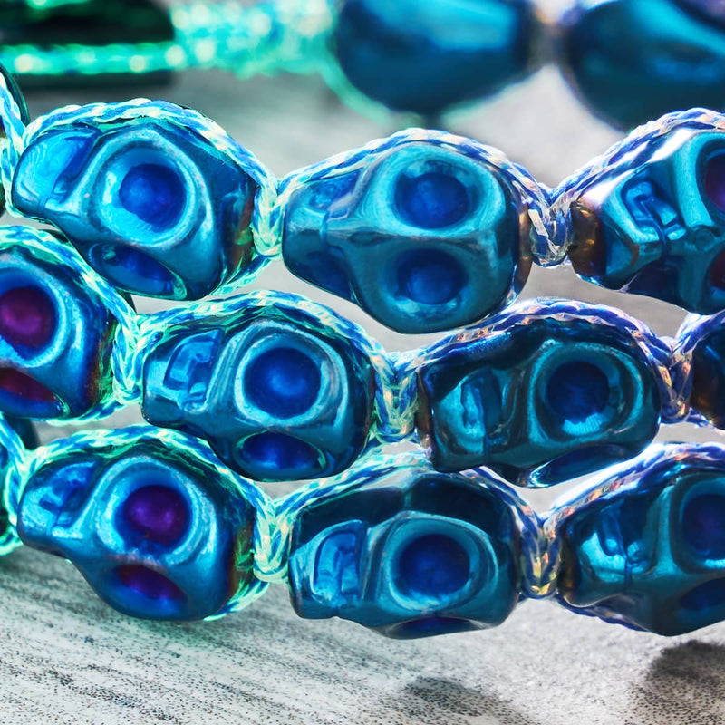 Midnight Mirage | Cobalt Skulls x Blue GloWeave | Macrame Bracelet