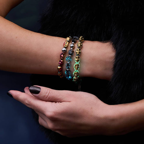 Tomb of Midas | Gold Skulls x Black GloWeave | Macrame Bracelet