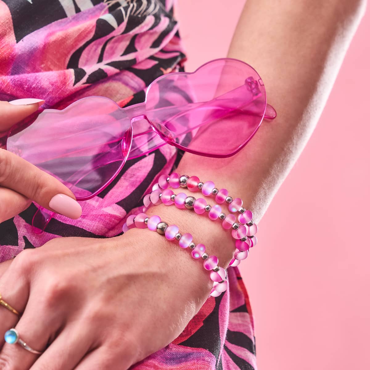 Magenta | Silver | Mermaid Glass Macaron Bracelet