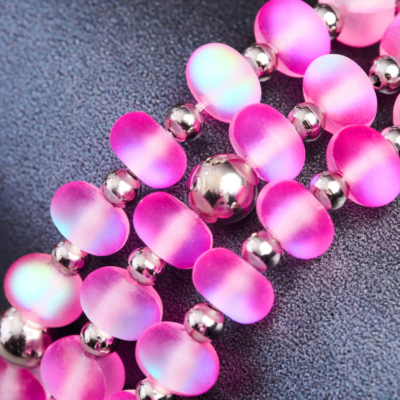 Magenta | Silver | Mermaid Glass Macaron Bracelet
