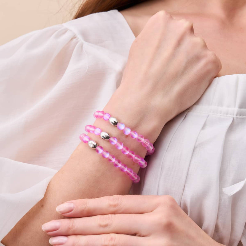 Pink | .925 Sterling Silver | Mermaid Glass Bead Bracelet