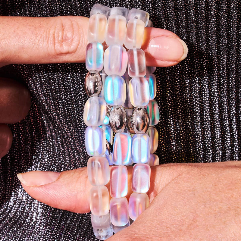 Rainbow White | .925 Sterling Silver | Mermaid Glass Pebble Bracelet