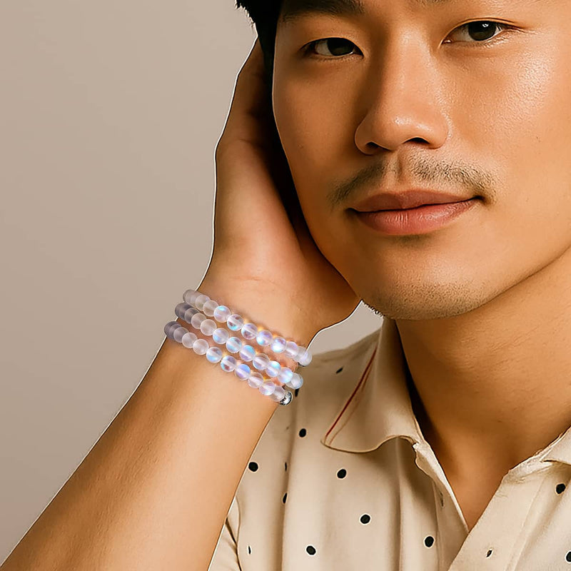 Rainbow White | Silver | Mermaid Glass Bead Bracelet