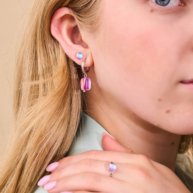 Lavender | .925 Sterling Silver | Mermaid Glass Pebble Huggie Earrings